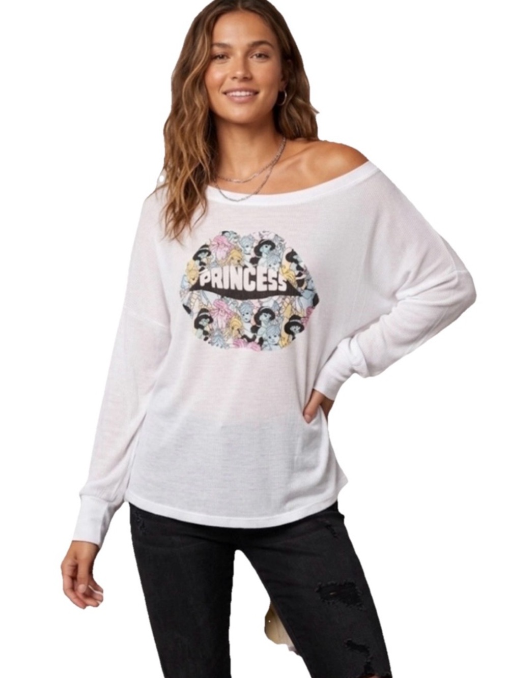 Lauren Moshi Disney Princess Graphic Women’s White Blouse Size Large